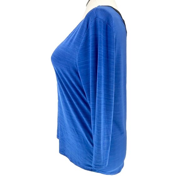 Susan Lawrence Top XL Blue 3/4 Sleeve Silver Embellishments Black Trim Accents - Picture 8 of 8